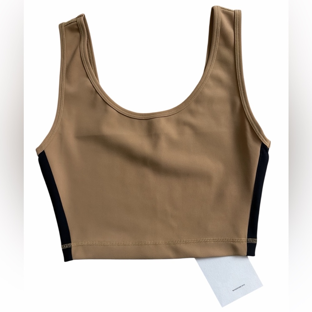 WARDROBE.NYC Camel and Black Sports Bra
